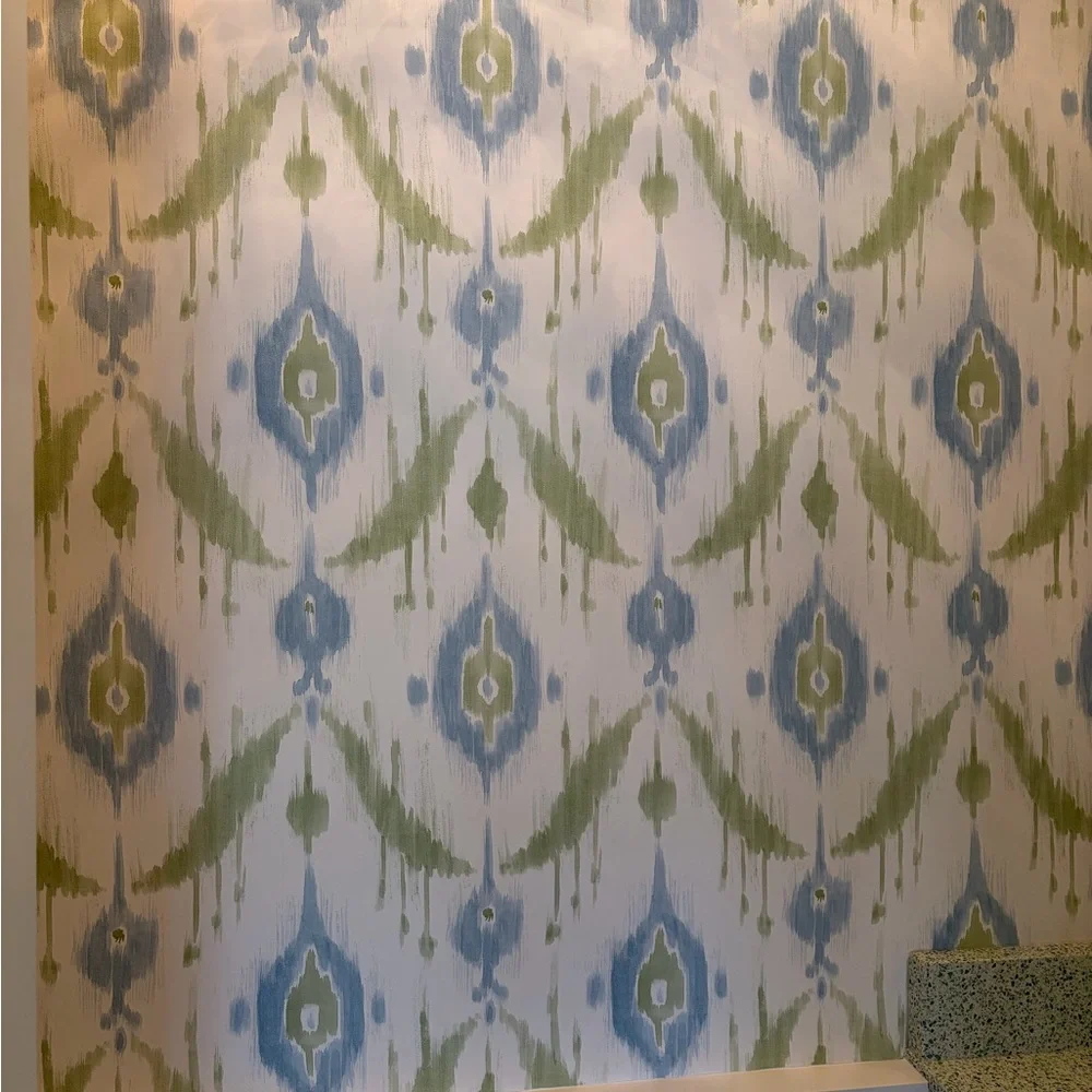 THIBAUT Island Ikat Green White Blue Wallpaper Double Roll NEW IN PACKAGING